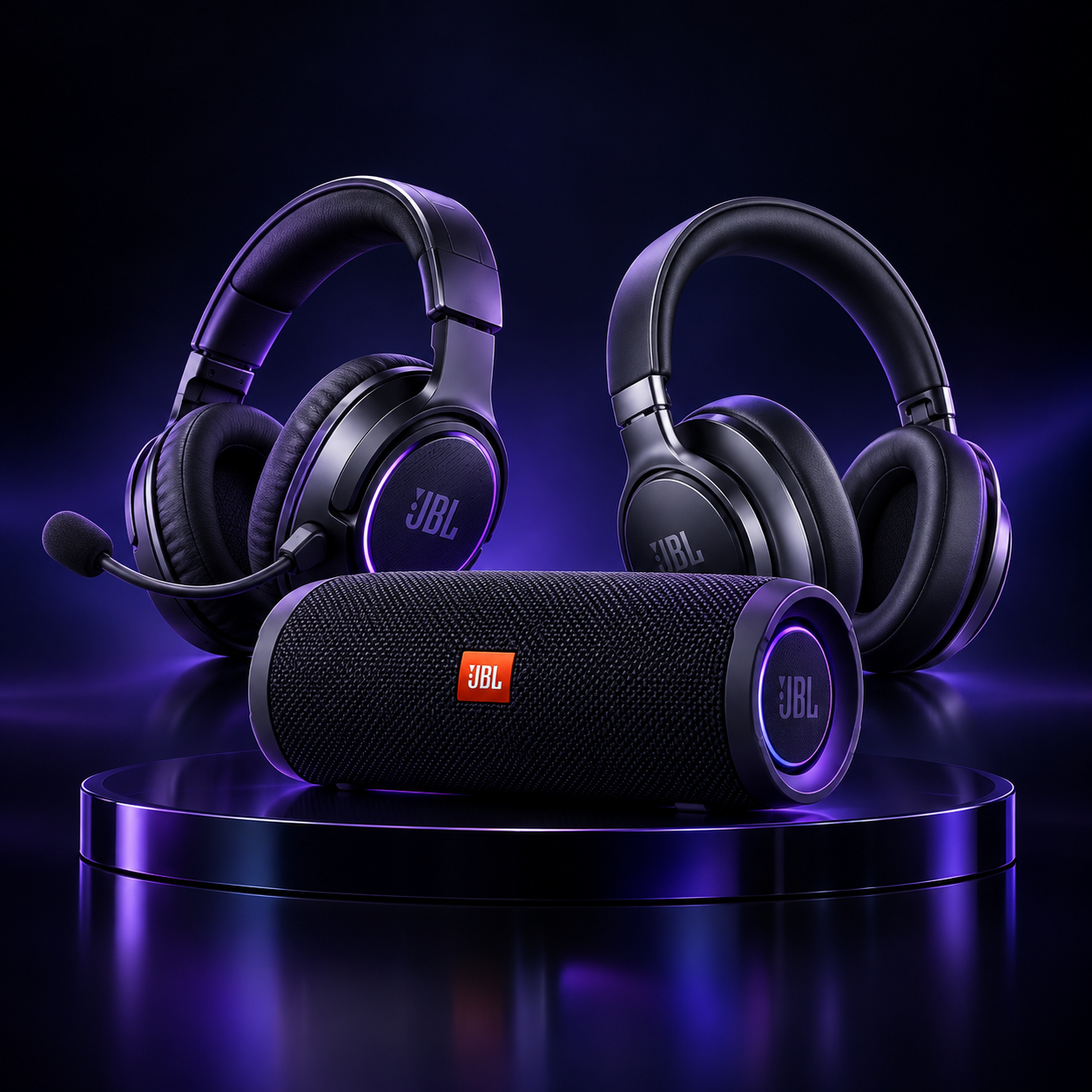 Parlante JBL, auriculares gamer y auriculares para música